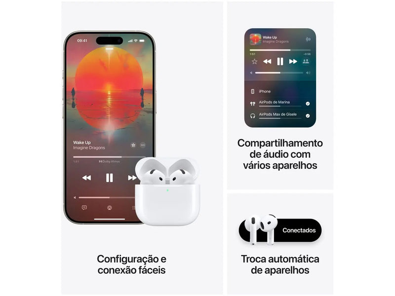 Fone de Ouvido Sem Fio, Apple, AirPods (4ª Geração) com Cancelamento de Ruído (ANC), Áudio Espacial, Bluetooth 5.3, Novo Lacrado, Original com Garantia Apple
