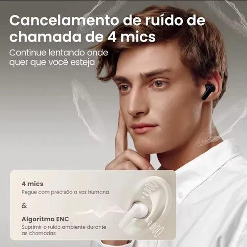 Fone de Ouvido Sem Fio TWS, Haylou, HQ5, com Cancelamento de Ruído (ANC -40dB), Bluetooth 6.0 e 4 Microfones - Original com Garantia