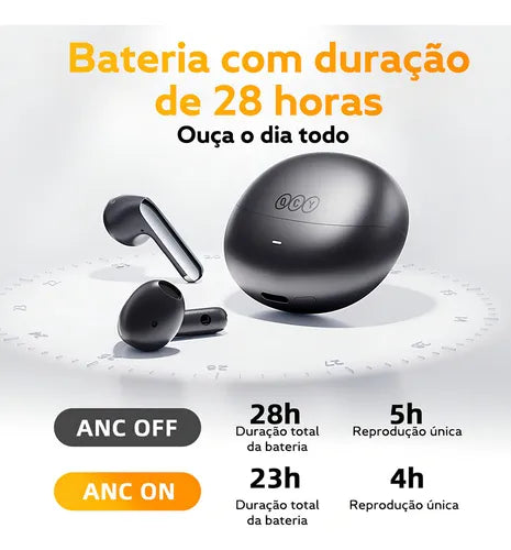 Fone de Ouvido Sem Fio TWS, QCY, HT10 AilyBuds Pro, com Cancelamento de Ruído (ANC), Bluetooth 5.3 e Conexão Multiponto - Preto, Original com Garantia