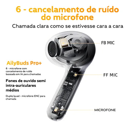 Fone de Ouvido Sem Fio TWS, QCY, HT10 AilyBuds Pro, com Cancelamento de Ruído (ANC), Bluetooth 5.3 e Conexão Multiponto - Preto, Original com Garantia
