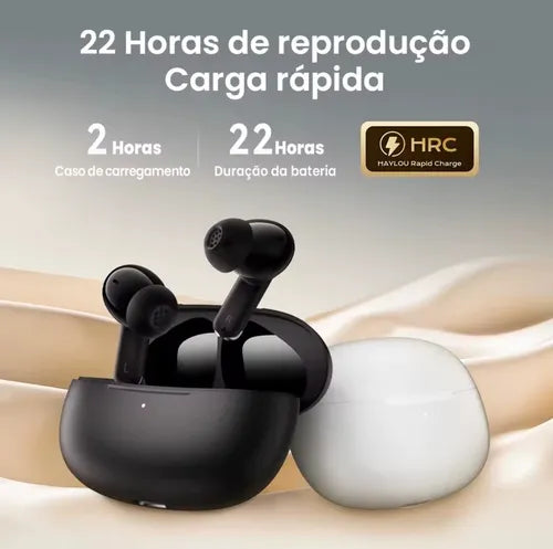 Fone de Ouvido Sem Fio TWS, Haylou, HQ5, com Cancelamento de Ruído (ANC -40dB), Bluetooth 6.0 e 4 Microfones - Original com Garantia